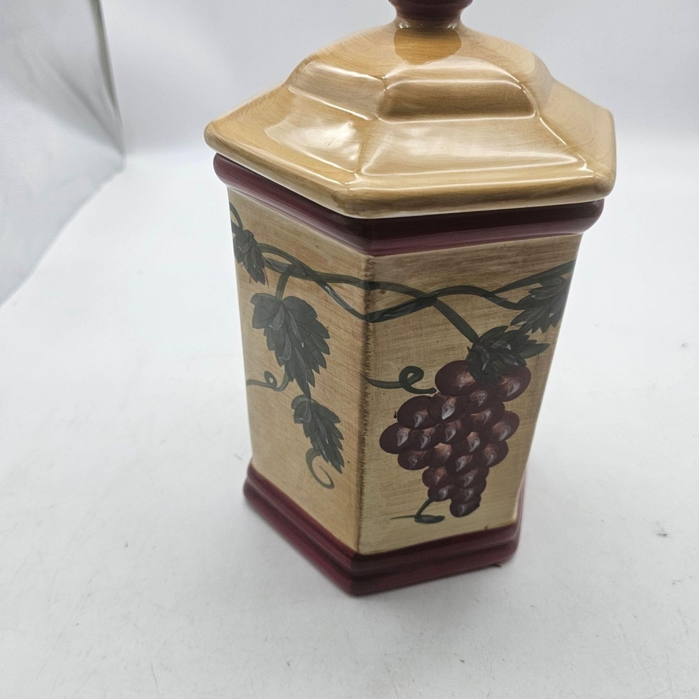 Nonni's Ceramic Cookie Jar w/Lid 10 Inch Hexagon Burgundy Grape Design - Picture 3 of 8